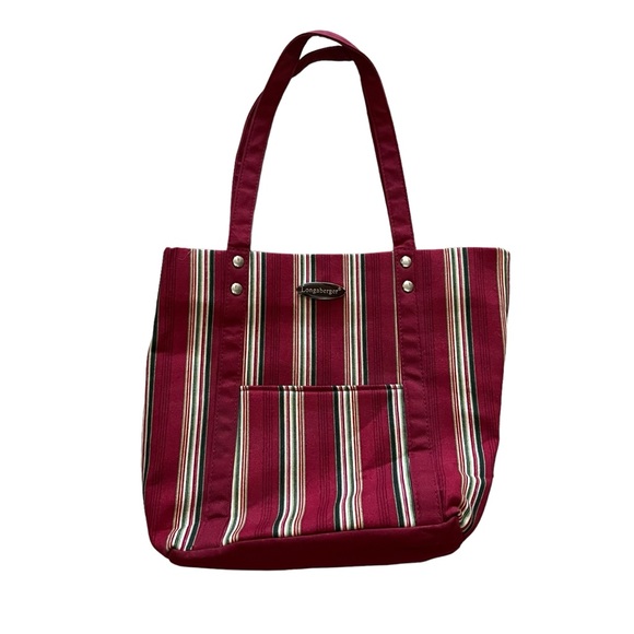 Longaberger Handbags - Longaberger Small Tote Purse Bag Red Tan Green Vertical Stripe Collectors